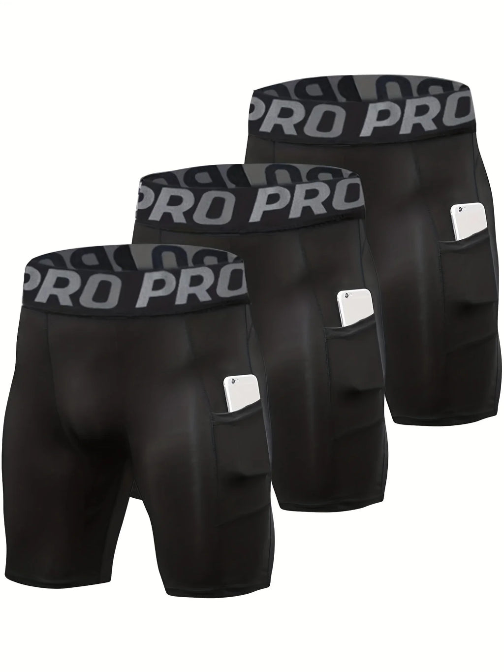 3 Pack Compression Shorts Men with Pocket, Spandex Running Shorts Sport Athletic Workout Performance Underwear