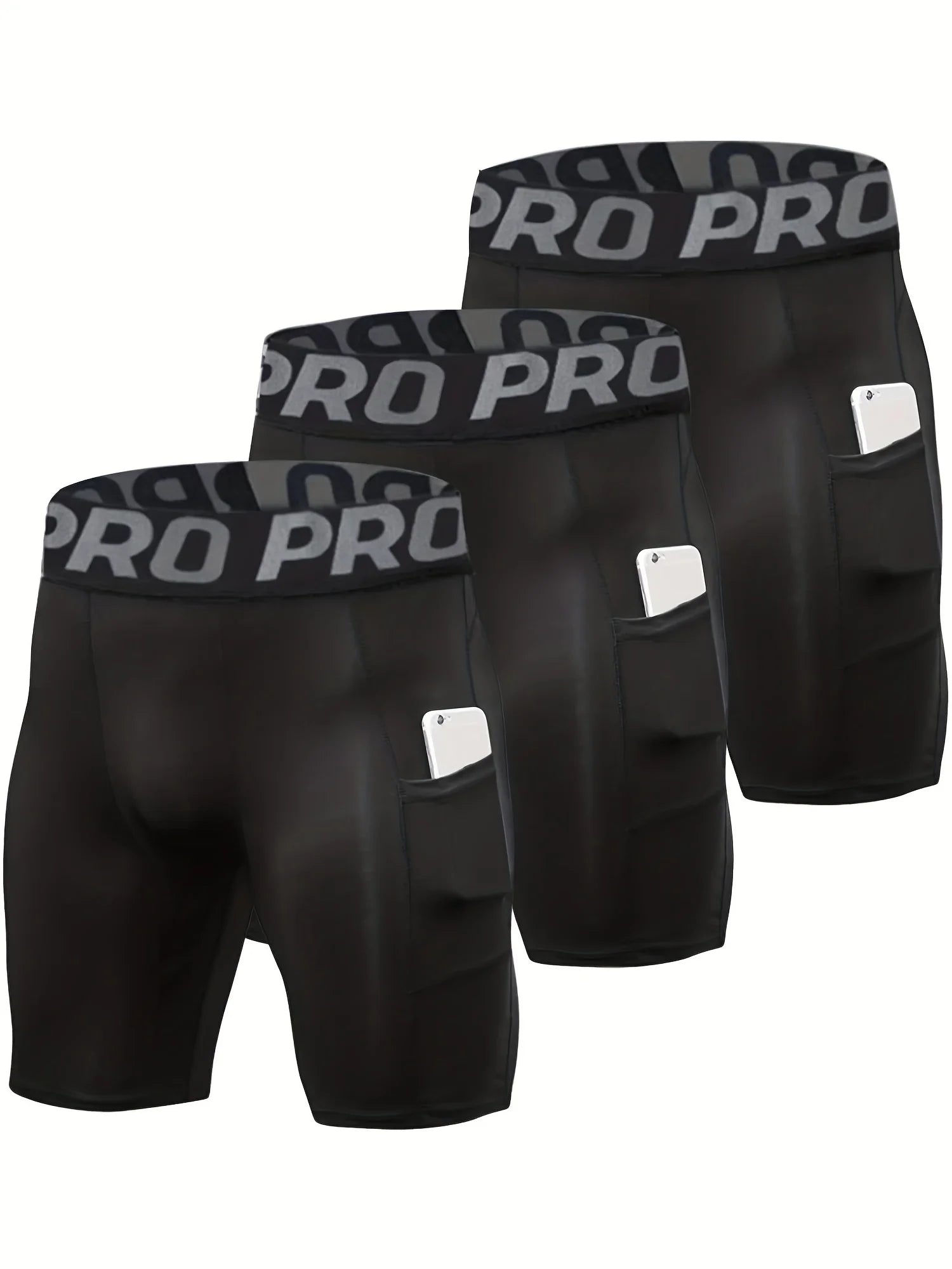 3 Pack Compression Shorts Men with Pocket, Spandex Running Shorts Sport Athletic Workout Performance Underwear