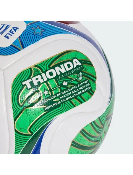 Adidas JD8032 Soccer Ball, 350g, made of 100% recycled TPU with a laminated surface in White/Royal Blue/Solar Blue/Power Red for precision indoor play.
