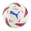 Puma Orbita LaLiga 23/24 Soccer Ball Size 4, official LaLiga match ball with a 32-panel design for straight flight, textured PU exterior for durability, TPE foam layer for improved bounce, and PAL air lock for excellent perfo