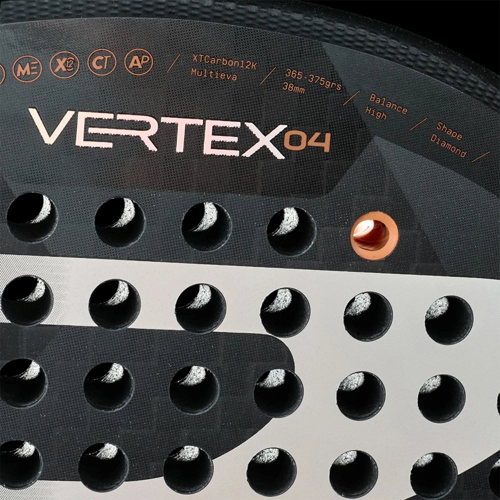 Bullpadel Vertex 04 2025: Advanced padel racket designed for professional players with diamond shape, Xtend Carbon 12K, MultiEva core for soft touch, and CustomWeight for personalized balance.