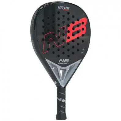 Enebe Nitro Red Junior 2024, a beginner padel racket designed for children aged 5-12, featuring a lightweight construction (320-340g), round shape for control, and EVA foam for comfort and vibration reduction.