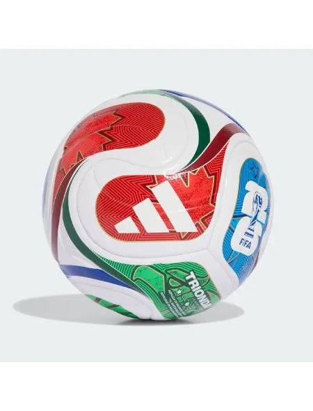 Adidas JD8032 Soccer Ball, 350g, made of 100% recycled TPU with a laminated surface in White/Royal Blue/Solar Blue/Power Red for precision indoor play.