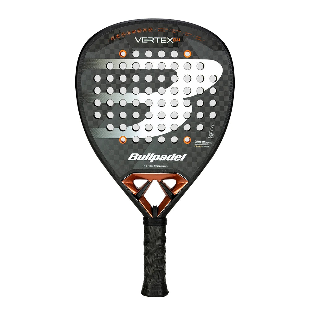 Bullpadel Vertex 04 2025: Advanced padel racket designed for professional players with diamond shape, Xtend Carbon 12K, MultiEva core for soft touch, and CustomWeight for personalized balance.
