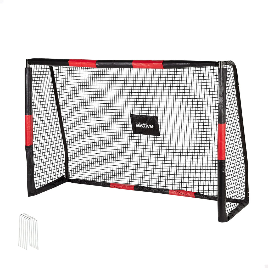 Aktive Portable Soccer Goal 180x60x120 cm with Steel Frame and Polyester Net, features 5 Ground Pegs for Stability, Easy Assembly, Ideal for Training and Recreational Matches.