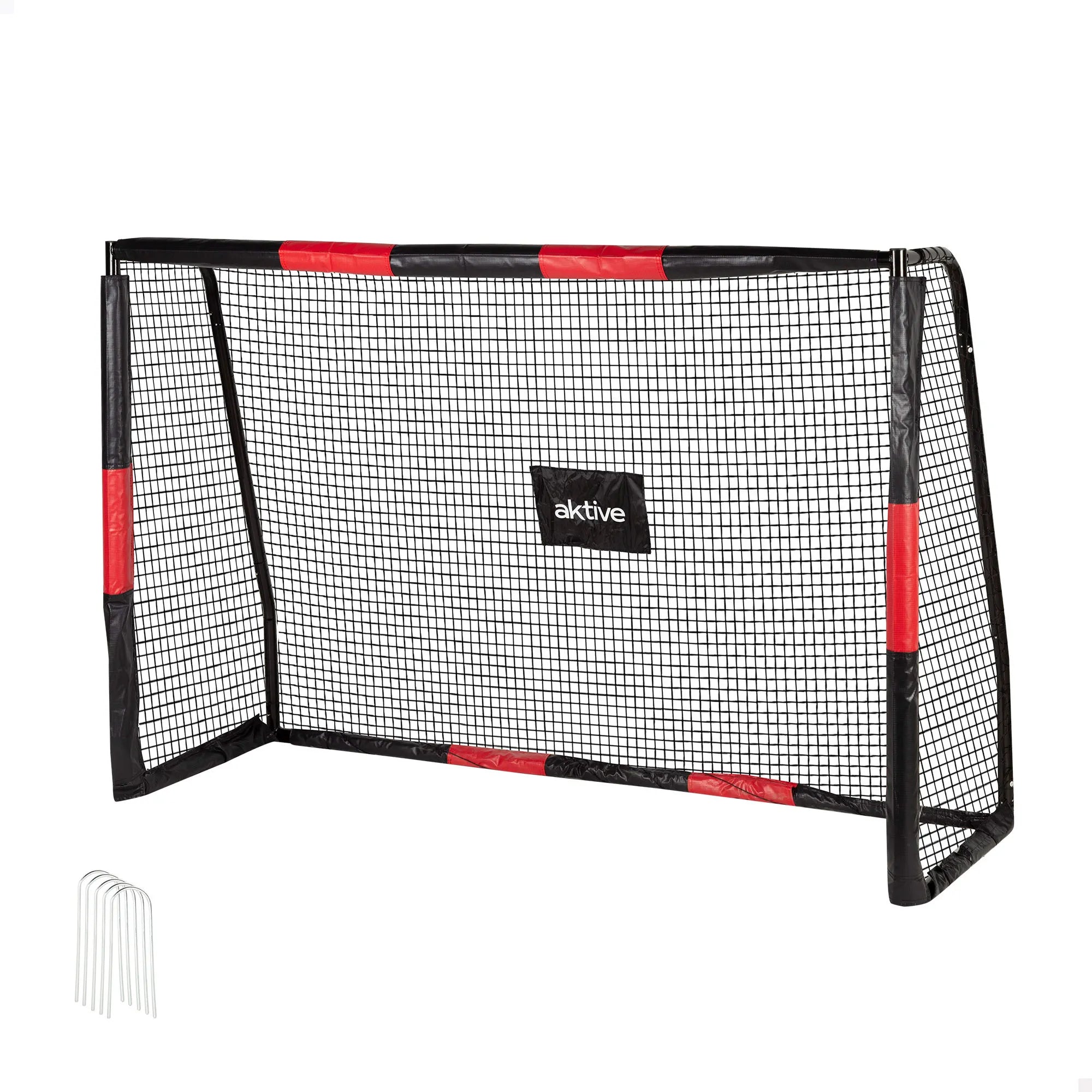 Aktive Portable Soccer Goal 180x60x120 cm with Steel Frame and Polyester Net, features 5 Ground Pegs for Stability, Easy Assembly, Ideal for Training and Recreational Matches.