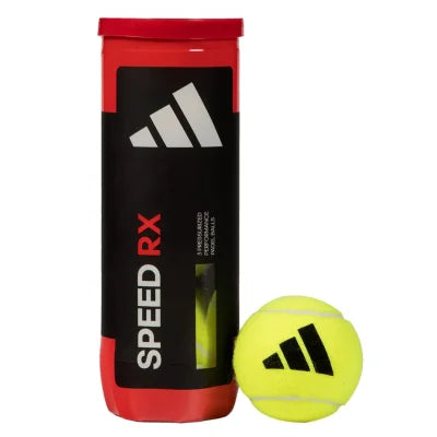 Adidas Speed RX Padel Balls, pack of 3, designed for competitive play with high-density rubber for durability and controlled bounce, ideal for advanced players seeking superior performance in training and tournaments.