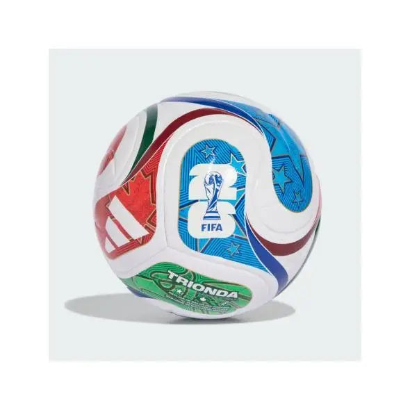Adidas JD8032 Soccer Ball, 350g, made of 100% recycled TPU with a laminated surface in White/Royal Blue/Solar Blue/Power Red for precision indoor play.