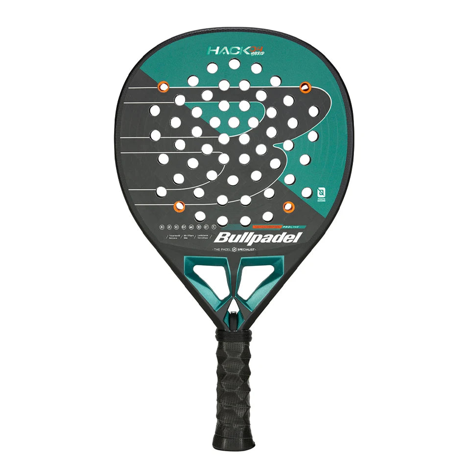 Bullpadel Hack 04 Hybrid 2025: High-performance padel racket made with durable carbon fiber and innovative technologies for advanced players, featuring a lightweight design and customizable weight for optimal control and prec