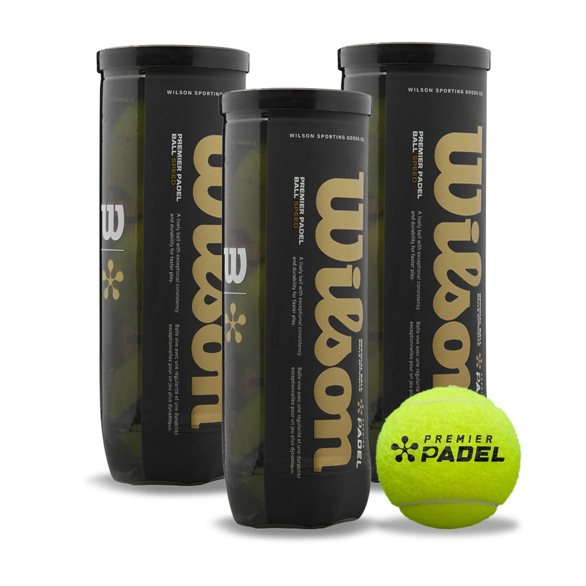 WILSON Premier Speed Padel Balls - Official Premier Padel with high durability, available in packs of 3, 6, 12, or a case of 24, featuring a durable core for advanced players, perfect for competitive training and professional