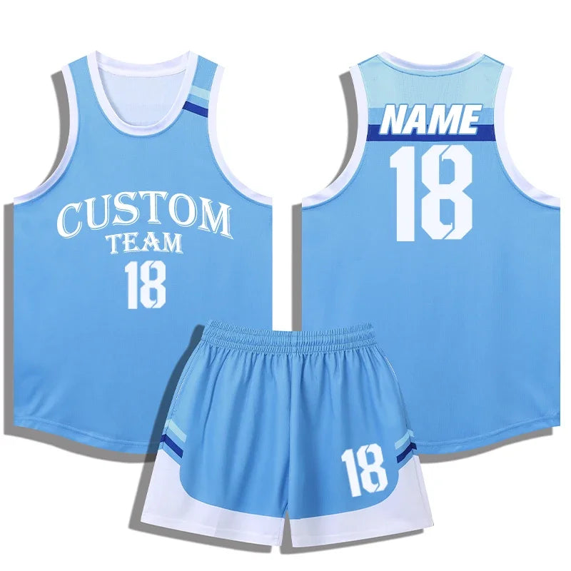 Quick Dry Boys Men Basketball Jersey Set Child Shirts and Shorts set Male Sports Clothing Custom Sleeveless Basketball Kit A069