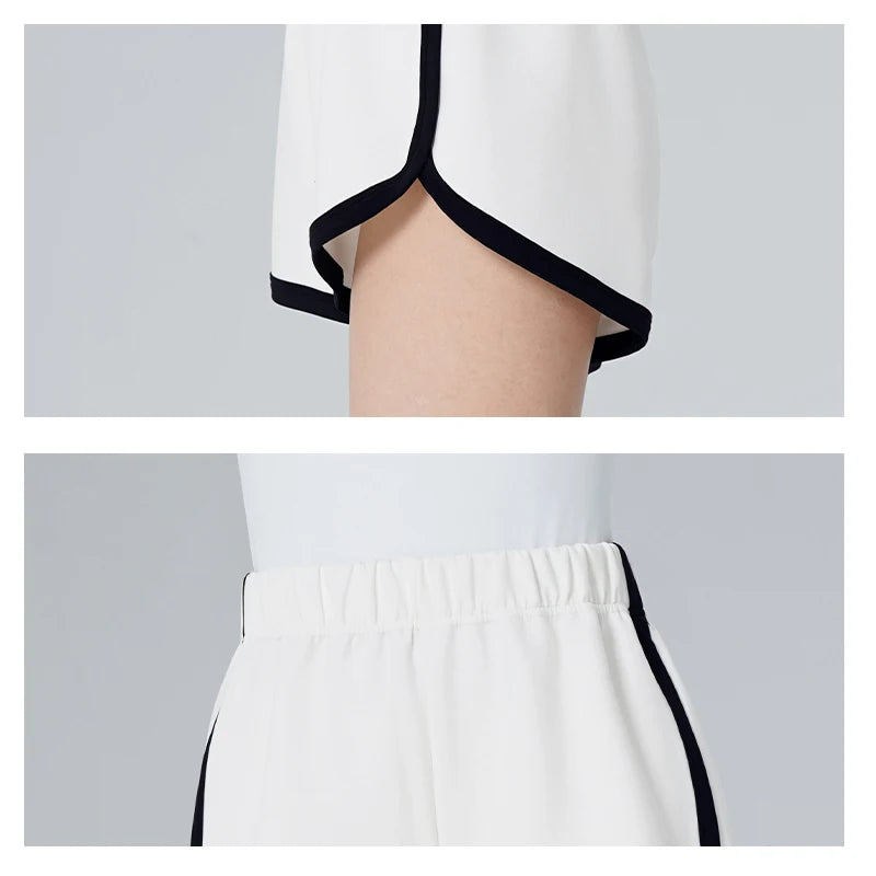 Women Tennis Yoga Workout Wide Leg Short Pants Mid-waist Causal Loose Straight Shorts Teen Girl Breathable Jogging Gym Clothing