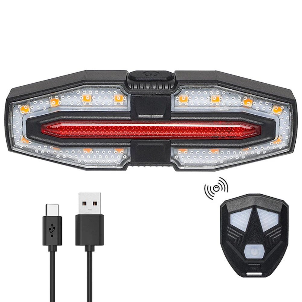 Luz trasera recargable para bicicleta con intermitentes, luz trasera inalámbrica con control remoto, luz de advertencia para ciclismo nocturno.