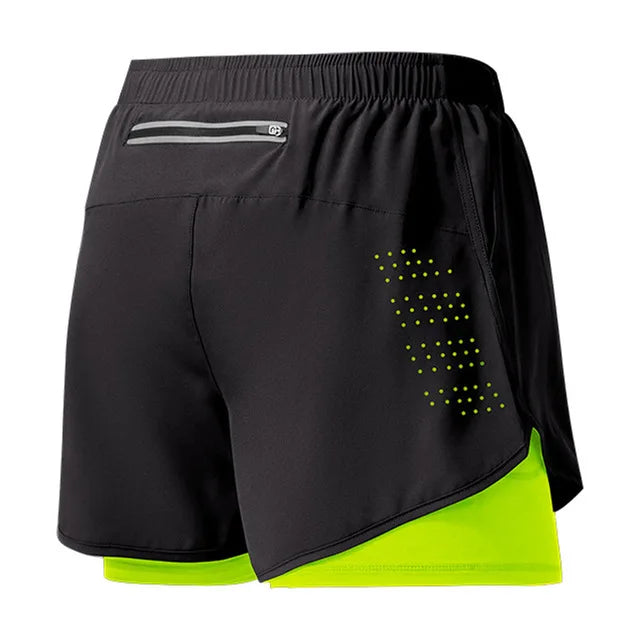 Pantalones Cortos Running Hombre — Doble Capa, Secado Rápido, Negro
