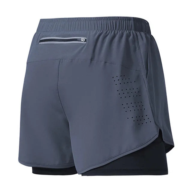 Pantalones Cortos Running Hombre — Doble Capa, Secado Rápido, Negro