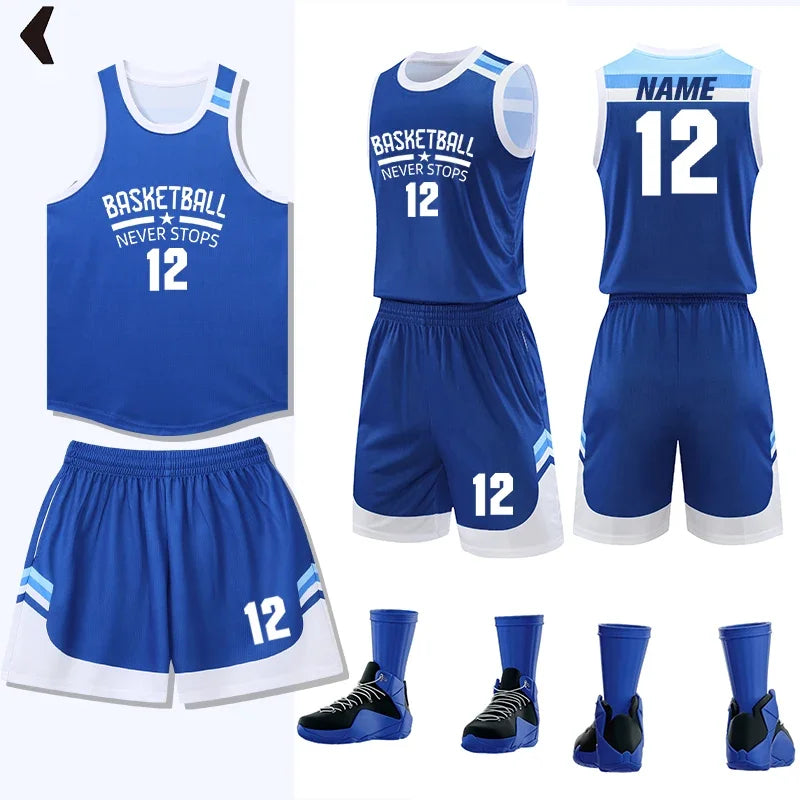 Quick Dry Boys Men Basketball Jersey Set Child Shirts and Shorts set Male Sports Clothing Custom Sleeveless Basketball Kit A069