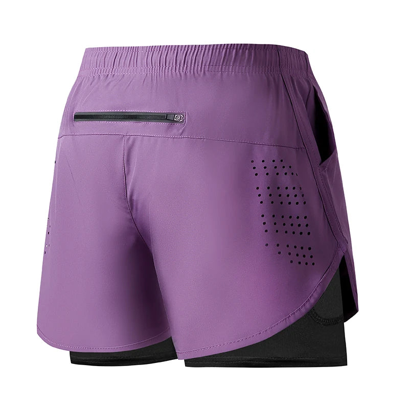 Pantalones Cortos Running Hombre — Doble Capa, Secado Rápido, Negro