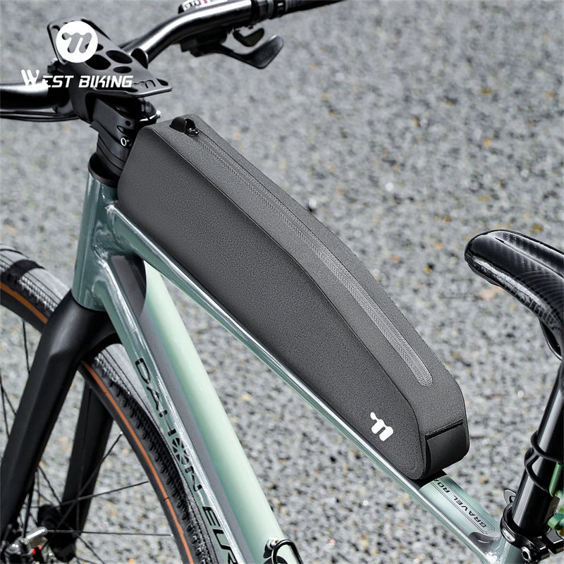WEST BIKING Extended Bicycle Top Tube Bag 1.9L Narrow Cycling Front Frame Bag Screw&Strap Mount Waterproof BMX MTB Road Bike Bag