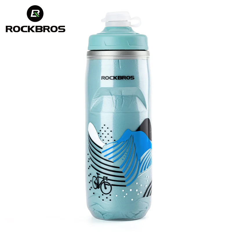 Botella de agua para ciclismo ROCKBROS de 620 ml, botella térmica de silicona con aislamiento para agua fría, ideal para deportes al aire libre, ciclismo de montaña y de carretera.