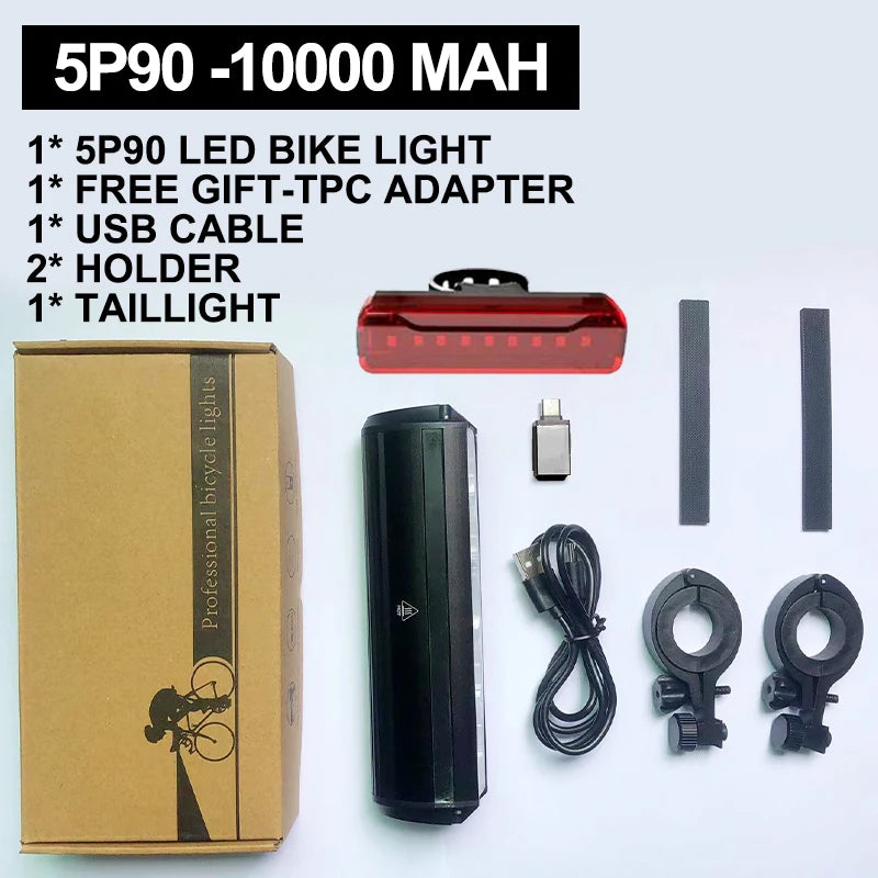 Luz delantera para bicicleta TouCloud, batería externa de 10000 mAh, linterna impermeable con carga USB, accesorios para ciclismo de montaña y carretera.