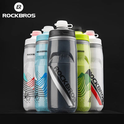 Botella de agua para ciclismo ROCKBROS de 620 ml, botella térmica de silicona con aislamiento para agua fría, ideal para deportes al aire libre, ciclismo de montaña y de carretera.