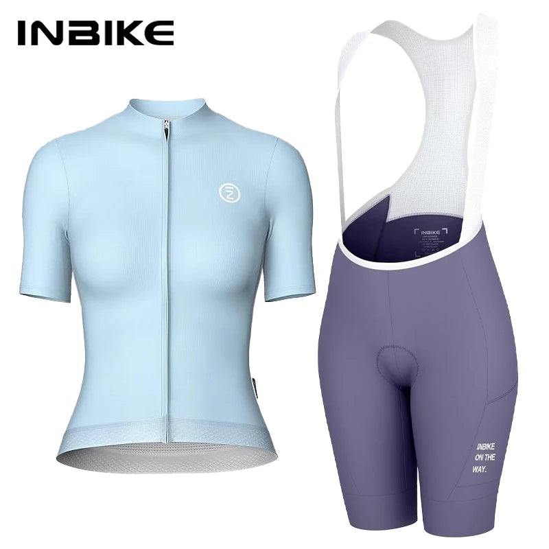 INBIKE Women's Cycling Jersey Set Road Bike Jersey Short Sleeves Bicycle Clothing Bike Bib Shorts with Pockets Biking Clothes