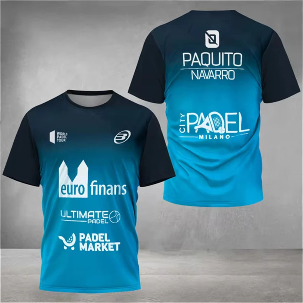 Men's Trend Padel T-shirt Element Print Pattern Ultra-thin Short Sleeve Men's Fashion Tennis Breathable Boutique Fitness Top