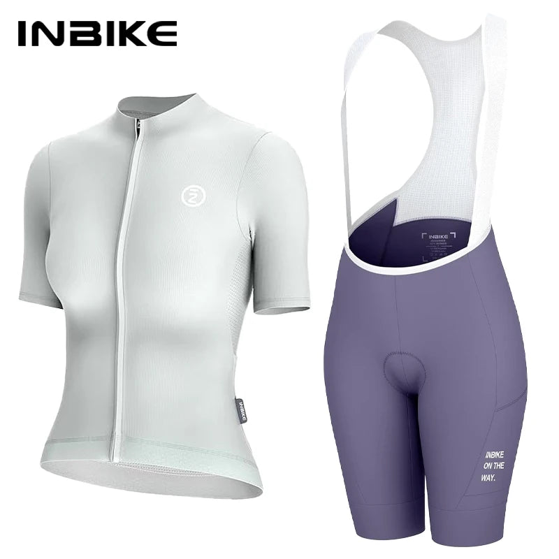 INBIKE Women's Cycling Jersey Set Road Bike Jersey Short Sleeves Bicycle Clothing Bike Bib Shorts with Pockets Biking Clothes