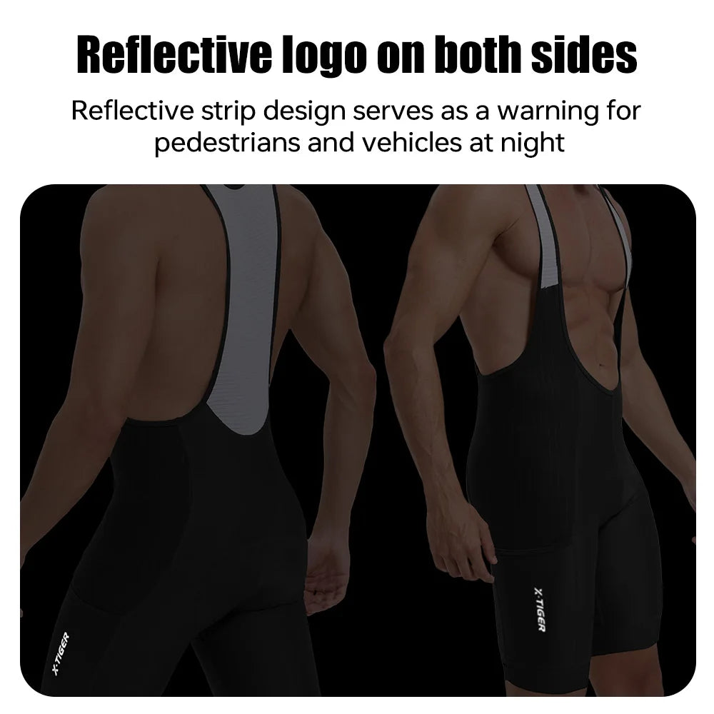 X-TIGER Men's Cycling Bib Shorts High-Waisted Breathable Quick Dry MTB Road Bike Shorts with 2 Side Pockets & Pro Padded Chamois