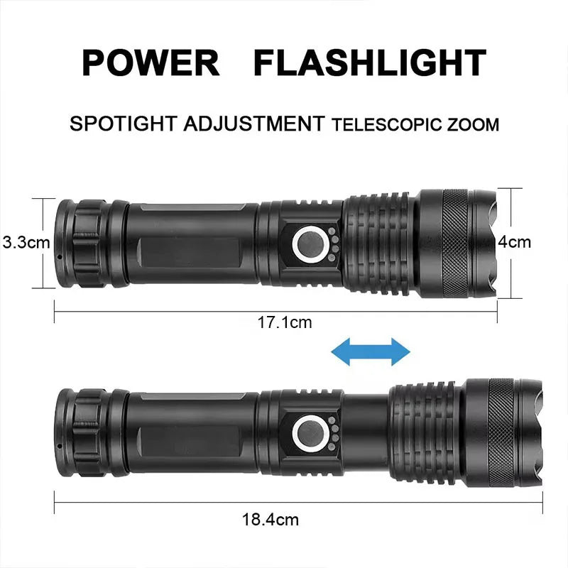 Linterna LED Recargable de Largo Alcance con Zoom Ajustable