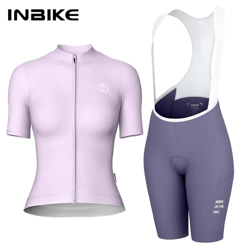 INBIKE Women's Cycling Jersey Set Road Bike Jersey Short Sleeves Bicycle Clothing Bike Bib Shorts with Pockets Biking Clothes