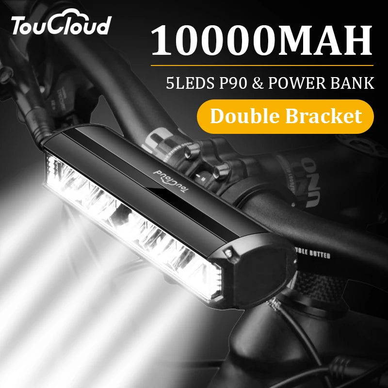 Luz delantera para bicicleta TouCloud, batería externa de 10000 mAh, linterna impermeable con carga USB, accesorios para ciclismo de montaña y carretera.