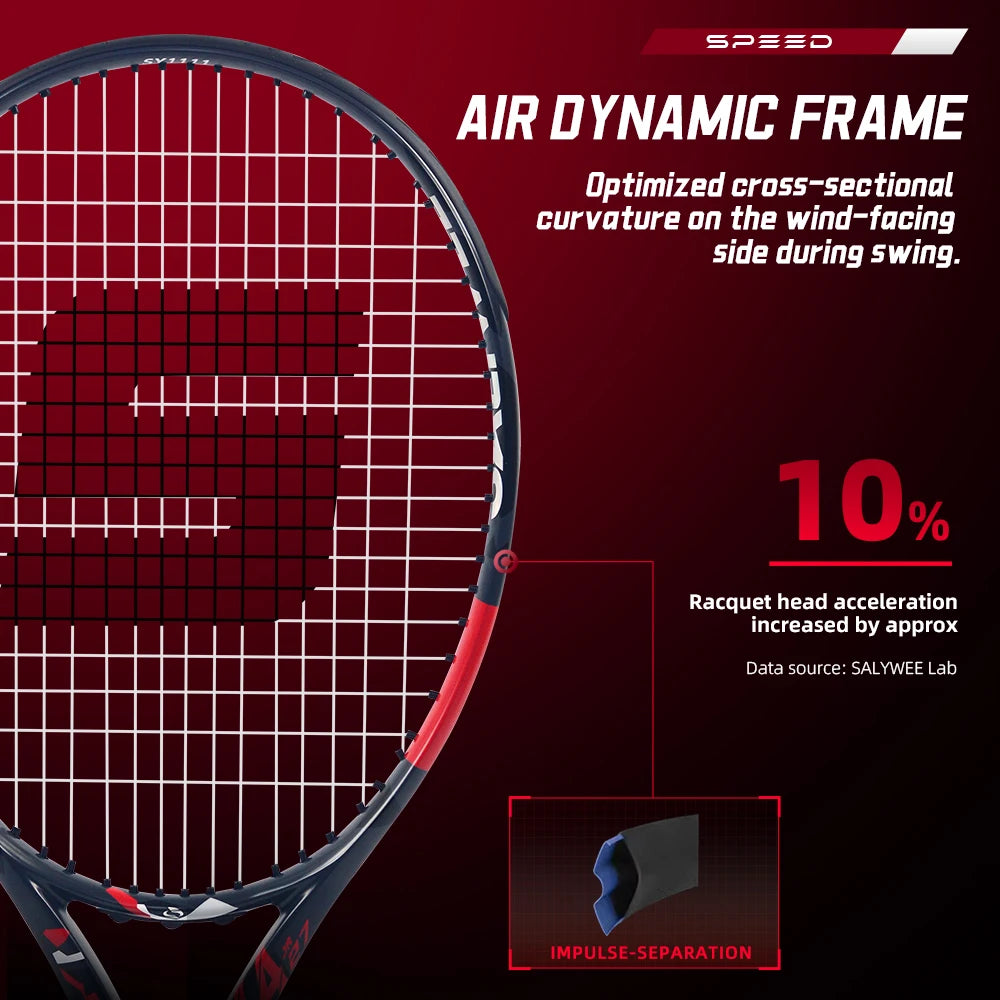 SALYWEE Alpha T800 Full Carbon Fibre Tennis Racket, Ultra-light 273±7g, Wide Tri-Joint Anti-Twist Frame, with Dampener Grip Bag