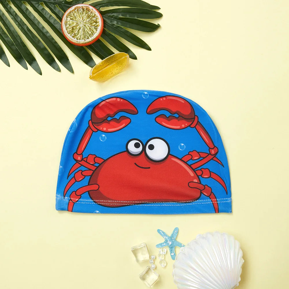 Children Cartoon Swimming Cap Kids Elastic Fabric Swiming Pool Water Sport Protect Ears Hat Swim Bathing Hats Caps Boys Girls