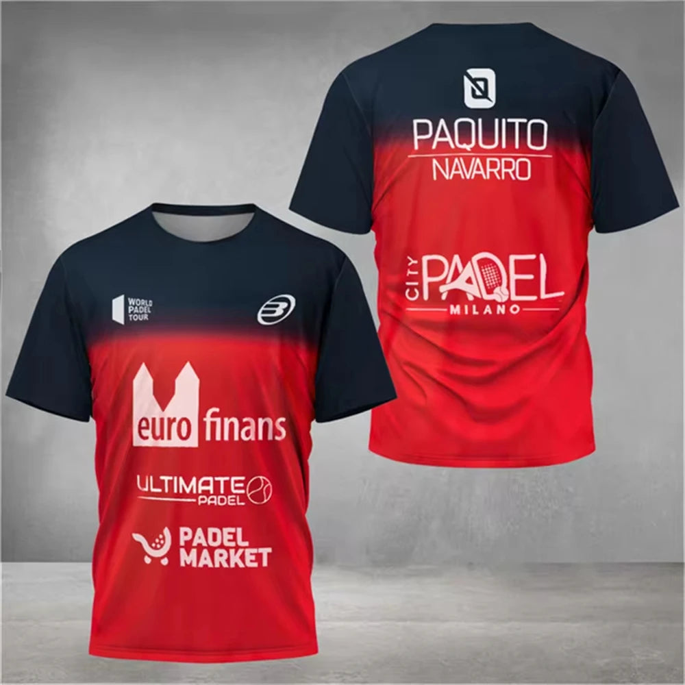 Men's Trend Padel T-shirt Element Print Pattern Ultra-thin Short Sleeve Men's Fashion Tennis Breathable Boutique Fitness Top