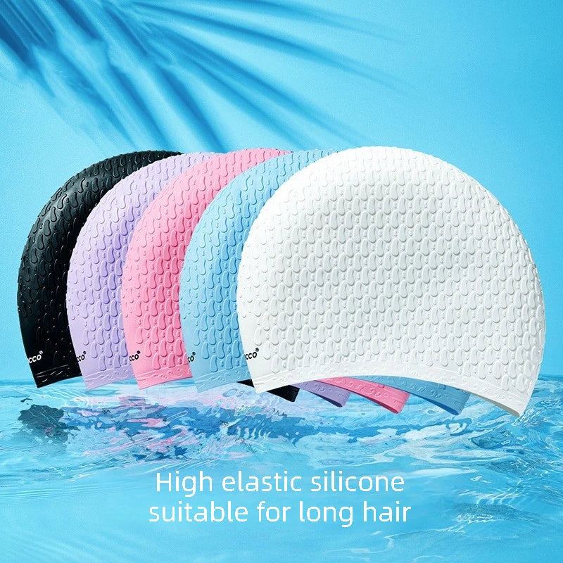 Silicone Swimming Cap for Adults Men Women Waterproof Extra Large Bubble Diving Cap Ear Protecting Waterdrop Swim Cap
