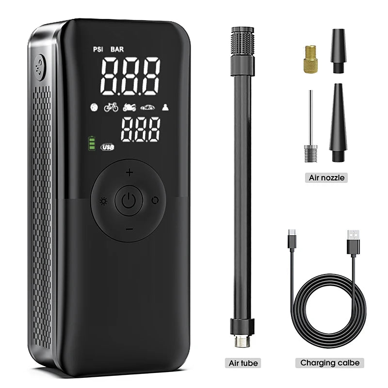 Compresor de Aire Portátil CARSUN 94 PSI – Inflador Inalámbrico Recargable con Pantalla Digital para Coche, Moto y Bicicleta