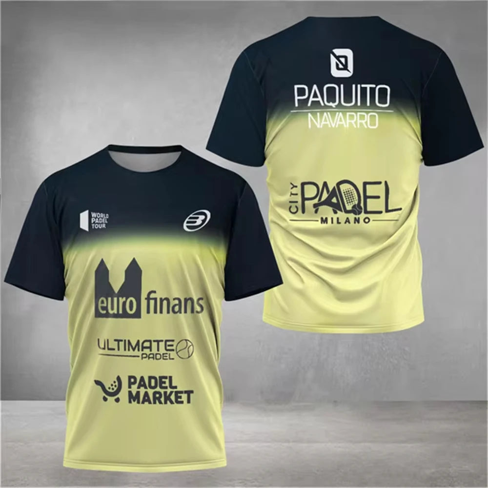 Men's Trend Padel T-shirt Element Print Pattern Ultra-thin Short Sleeve Men's Fashion Tennis Breathable Boutique Fitness Top
