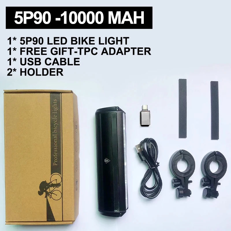 Luz delantera para bicicleta TouCloud, batería externa de 10000 mAh, linterna impermeable con carga USB, accesorios para ciclismo de montaña y carretera.