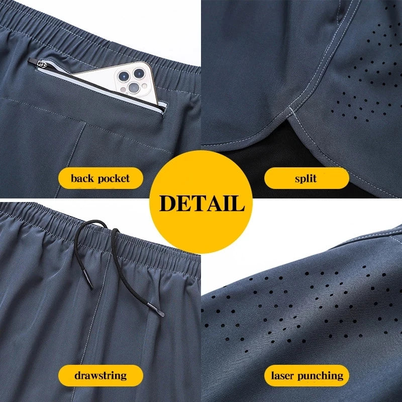 Pantalones Cortos Running Hombre — Doble Capa, Secado Rápido, Negro