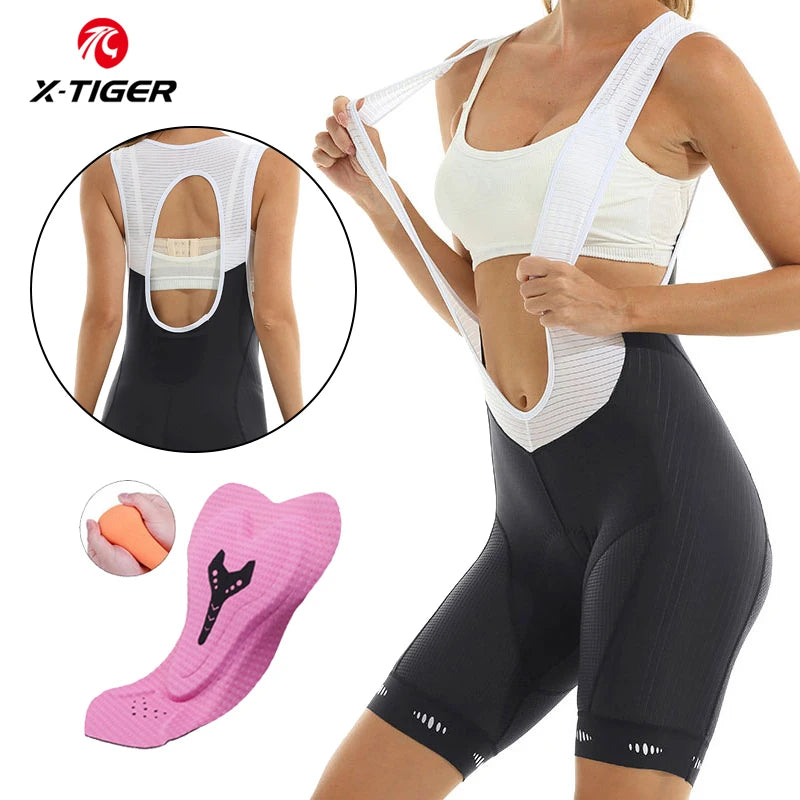 Culotte de ciclismo X-TIGER para mujer, acolchado, para MTB, para rutas de hasta 6 horas, corte ajustado, protección UPF 50+.