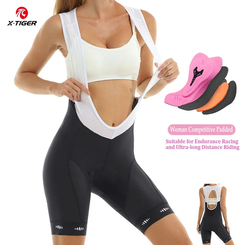 Culotte de ciclismo X-TIGER para mujer, acolchado, para MTB, para rutas de hasta 6 horas, corte ajustado, protección UPF 50+.