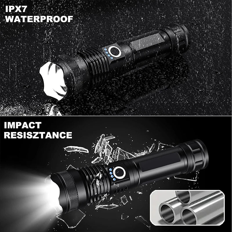 Linterna LED Recargable de Largo Alcance con Zoom Ajustable