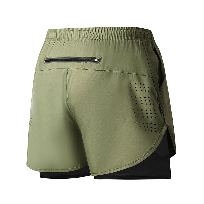 Pantalones Cortos Running Hombre — Doble Capa, Secado Rápido, Negro