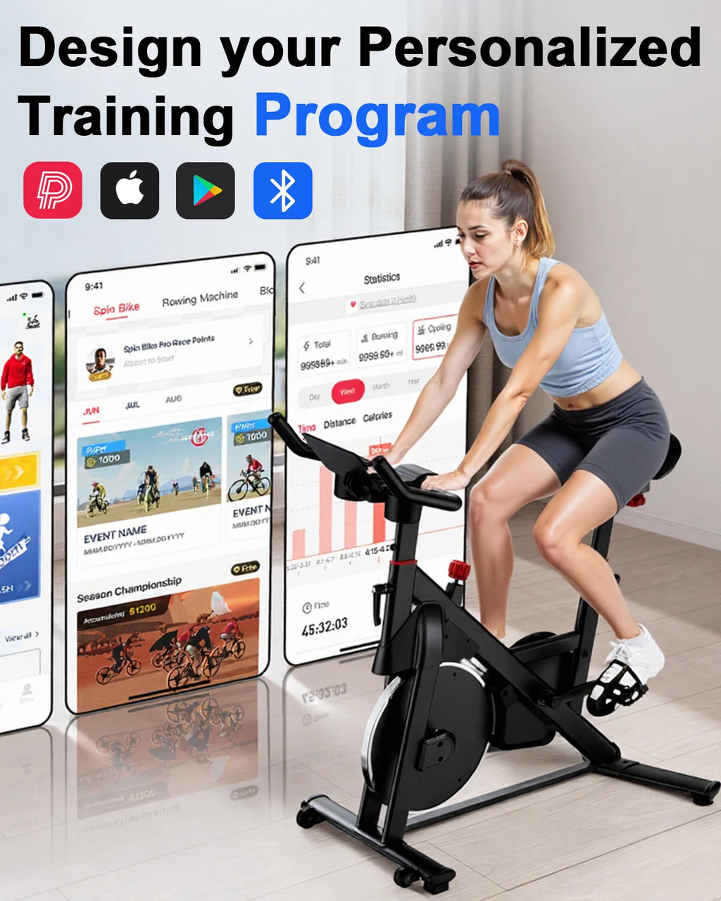 SUPERUN Bicicleta Estática de Ejercicio con Control Magnético y Soporte para Tablet, Asiento Ergonómico para Entrenamiento Indoor y Cardio