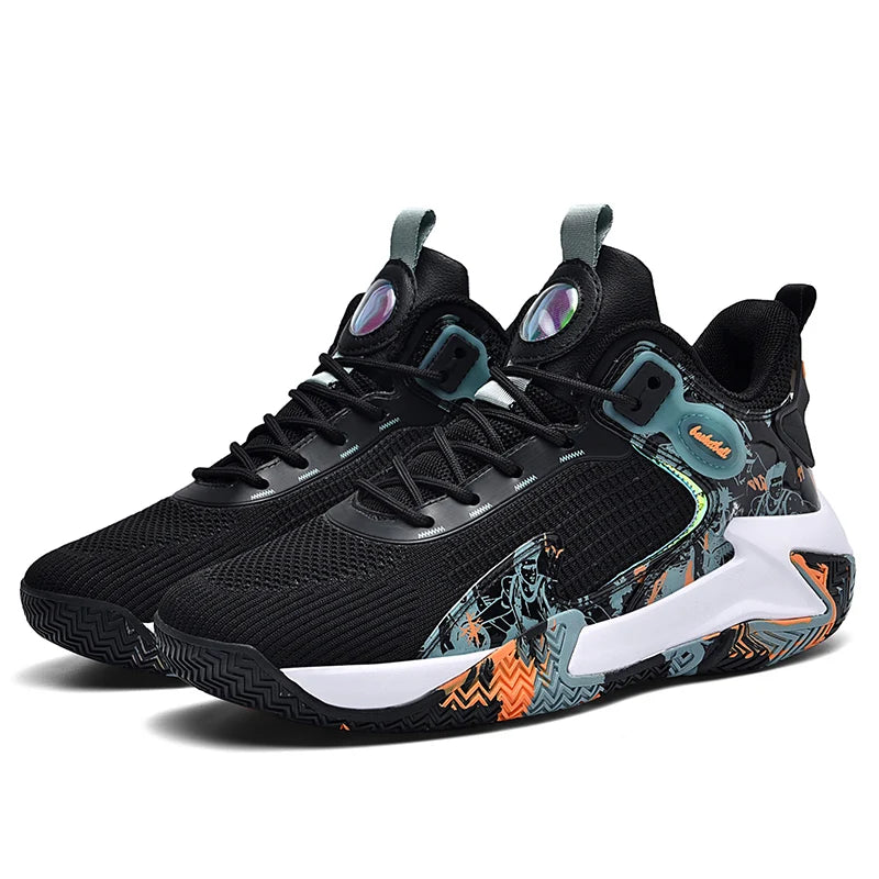 Men Basketball Shoes Mesh Breathable Comfort Anti Slip Wear-resistant Flat Cushioning Sneakers Field Training Basketball Boots