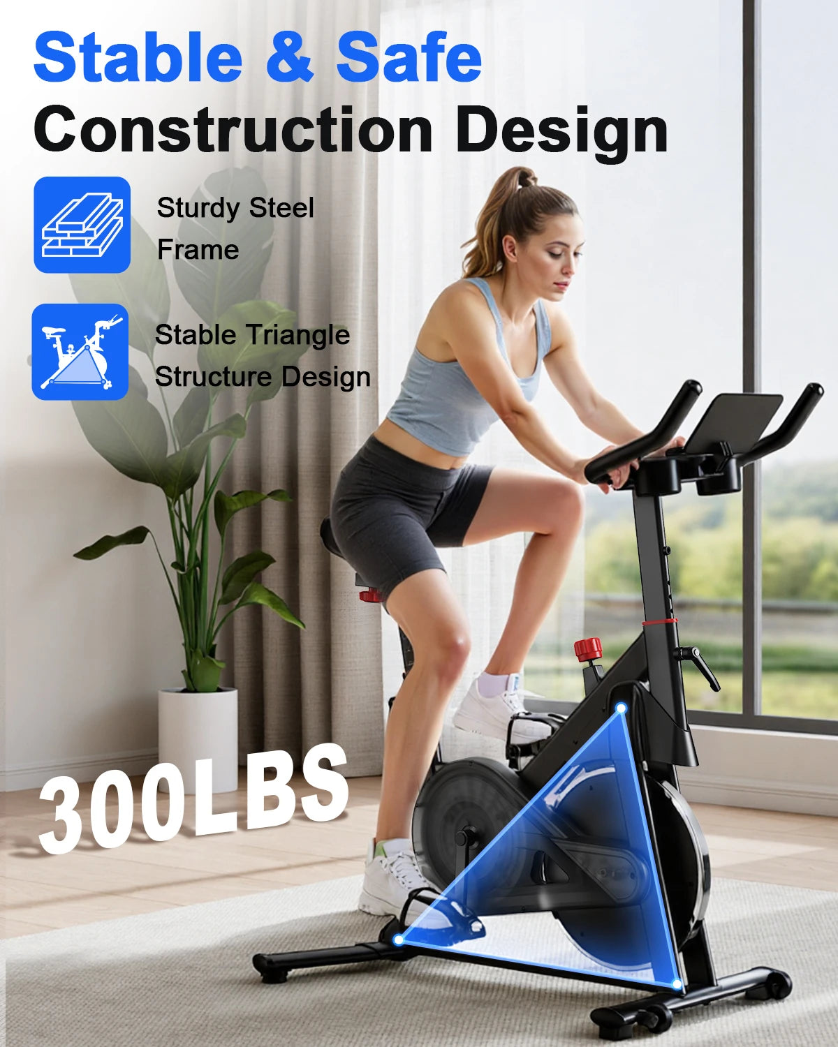 SUPERUN Bicicleta Estática de Ejercicio con Control Magnético y Soporte para Tablet, Asiento Ergonómico para Entrenamiento Indoor y Cardio