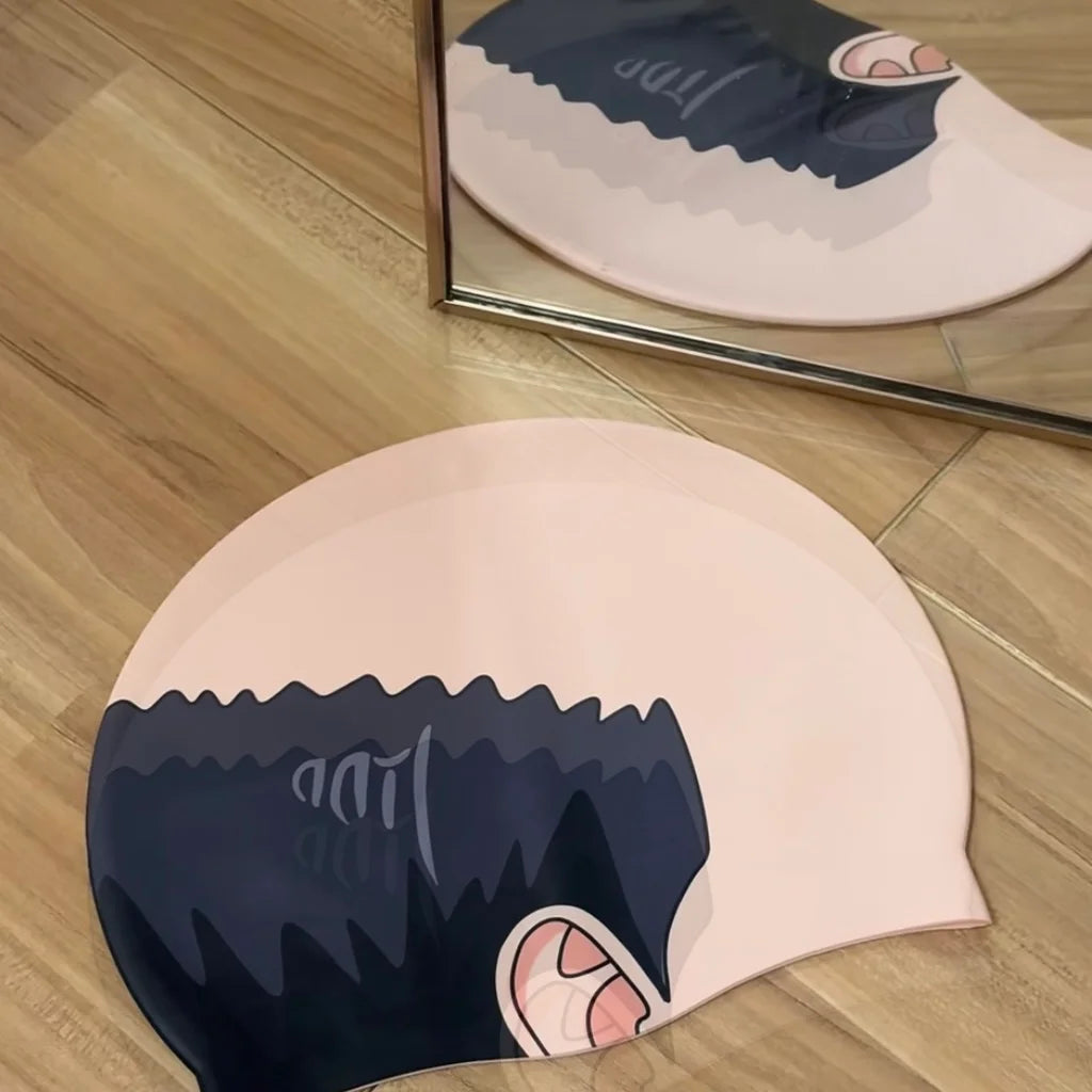 Funny Bald Head Swim Cap - Mediterranean Print Silicone Swimming Hat for Cosplay & Pools (Unisex, Waterproof, Anti-Slip)