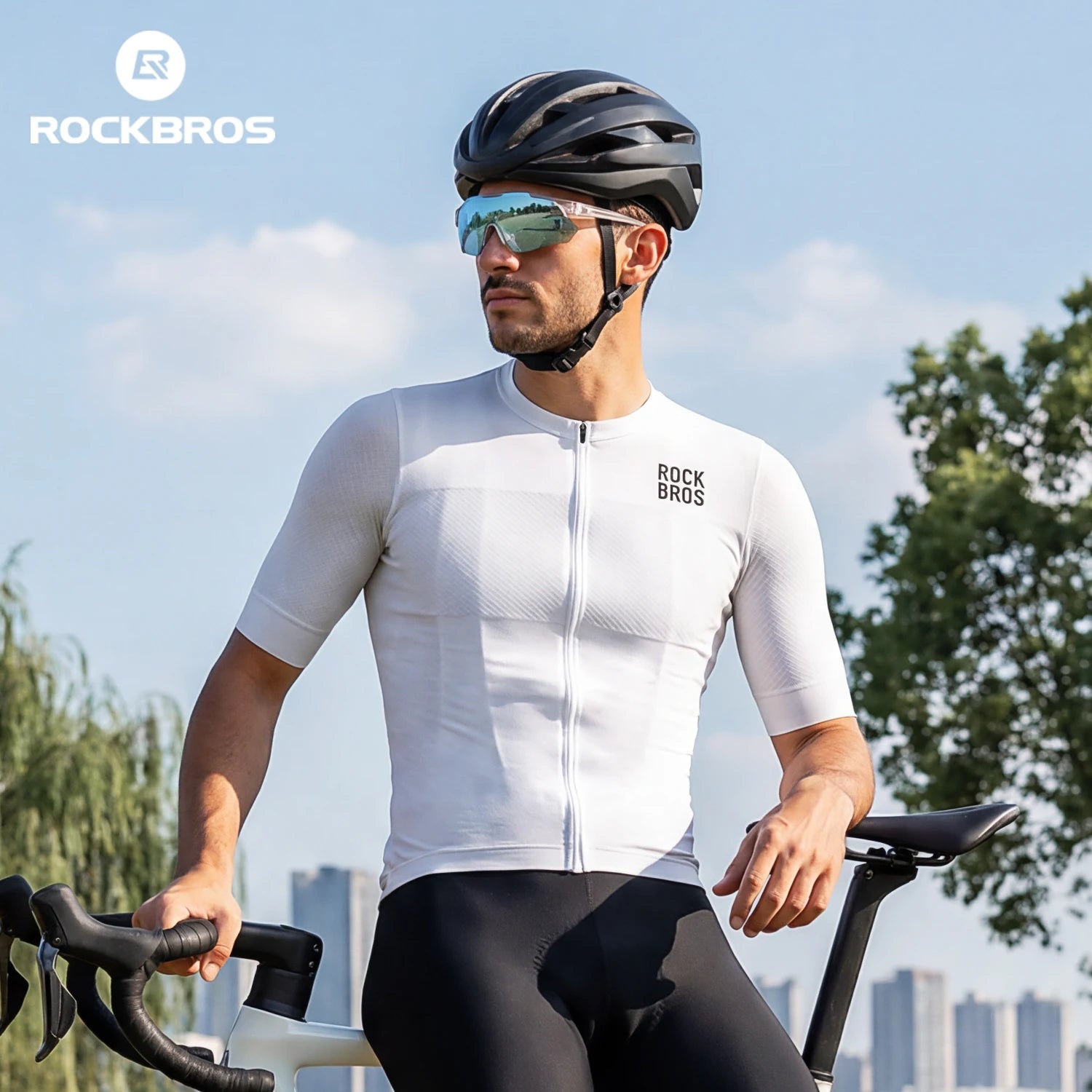ROCKBROS Men Cycling Jersey Breathable Slim-Fit Short-Sleeve Jersey Moisture Wicking Quick-Drying Sportswear Outdoor Clothing