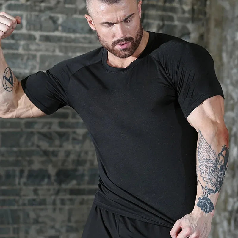 Fitness T-Shirts Quick Drying Gym Jersey Sports Running Short Sleeves Compression Shirt Elastic Tight Men Sportswear Clothing